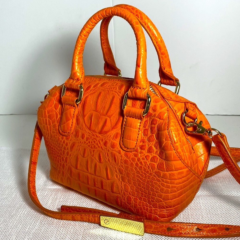 G.I.L.I. Got It Love It Orange Croco Embossed Lthr Mini Barrel Satchel Crossbody